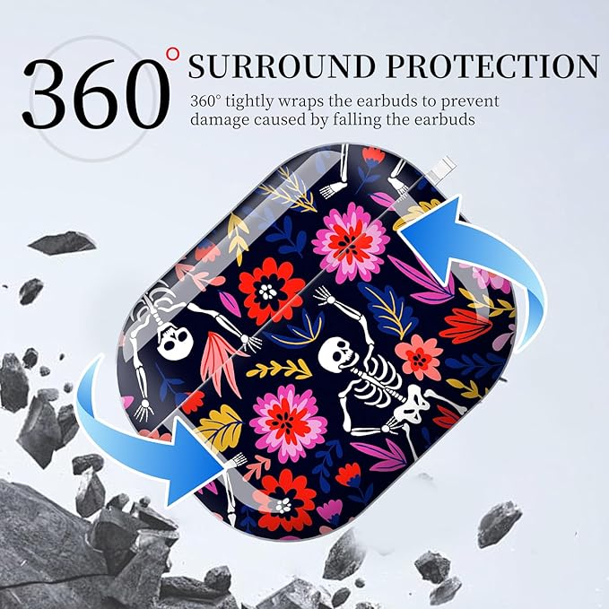 for AirPods Pro 3 Case, Compatible with AirPods Pro 3rd Generation Case (2025), Shockproof Protective Cover with Golden Carabine (Boho Skeleton Flora)