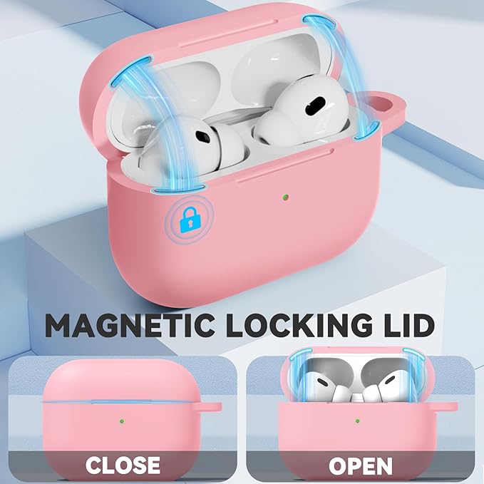 Ljusmicker for AirPod Pro Case Cover with Cleaner Kit,Soft Silicone Protective Case for Apple AirPods Pro 2nd/1st Generation for Women Men,AirPod Pro Case with Magnetic Lid Lock & Keychain-Solid Pink