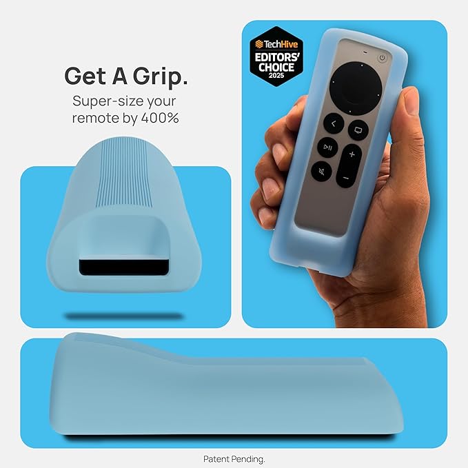 GripStand™ Apple TV Remote Cover, Scratch-Resistant Silicone Case Compatible with AirTag, Fits Siri Apple TV 4K/HD (2nd & 3rd Gen), Stand-Up Design, Enhanced Grip, Sky Glow by 73&Sunny