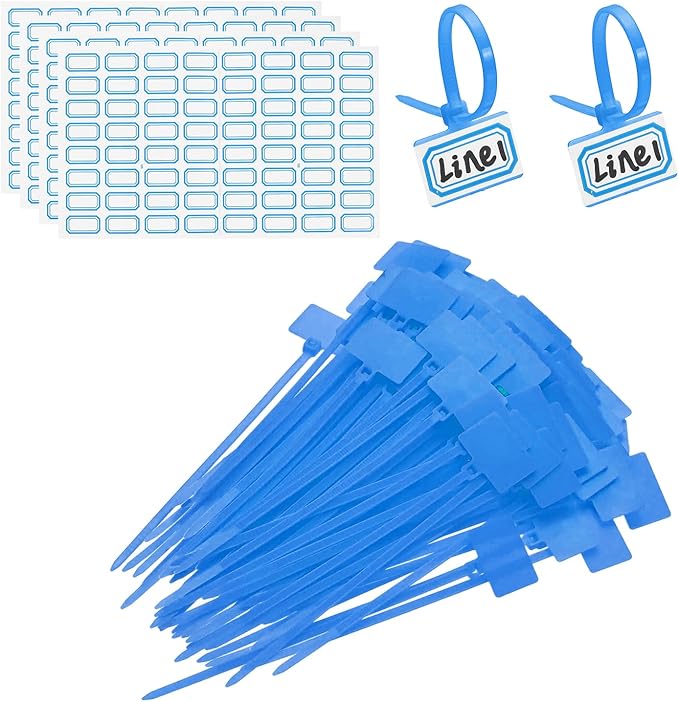 PATIKIL 4inch Zip Ties, 200pcs Cable Ties Tags Nylon Wire Marking Label Self Locking Plastic Straps Write on with Label Tags Paper for Organization Cord Network Ethernet Marking, Blue