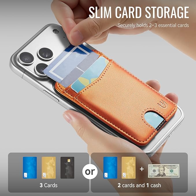 for Magsafe Wallet Magnetic Card Holder RFID Blocking, Strong Magnet Slim Wallet Stick on Phones and Cases for iPhone 17/16/15/14/13/12/ Pro/Max/Plus, Orange