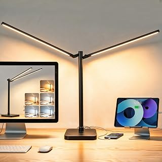 BOHON Desk Lamp for Home Office Dual Head 24W Swing Arm Task Lamp Black - Image 1