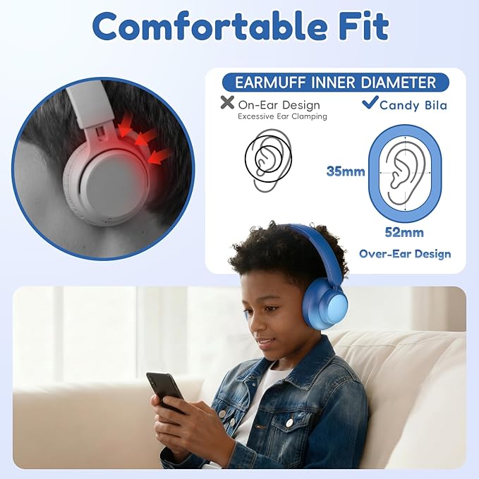 Active Kids Noise Cancelling Headphones, 60H Play Time Kids Bluetooth Headphones, Volume Limited, Bluetooth 6.0, USB C Charging, Headphones for iPad Tablet Airplane,Gradient Blue