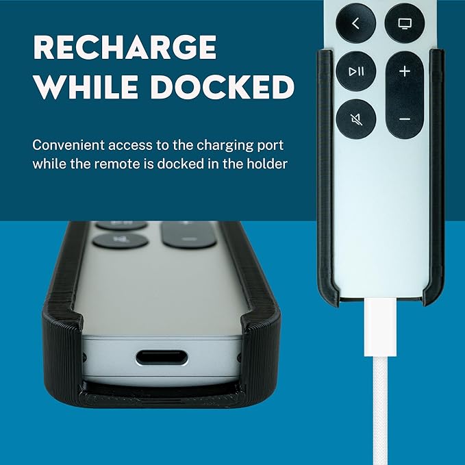 Remote Holder for Apple TV Siri Remote Control | Surface or Wall Mounted Remote Organizer | Includes Adhesive Tape, Magnet and Screw Mounting Options (Black)