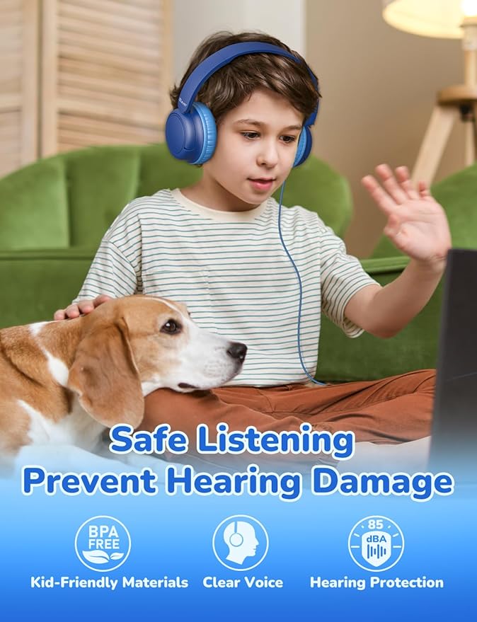 iClever Kids Wired Headphones for School Students K-12 & Teachers, Durable PP Material, Tangle Free, Kids Headphones with Cord Multiple Folding Options Suitable for School/Home/Travel, Bulk 5Pack
