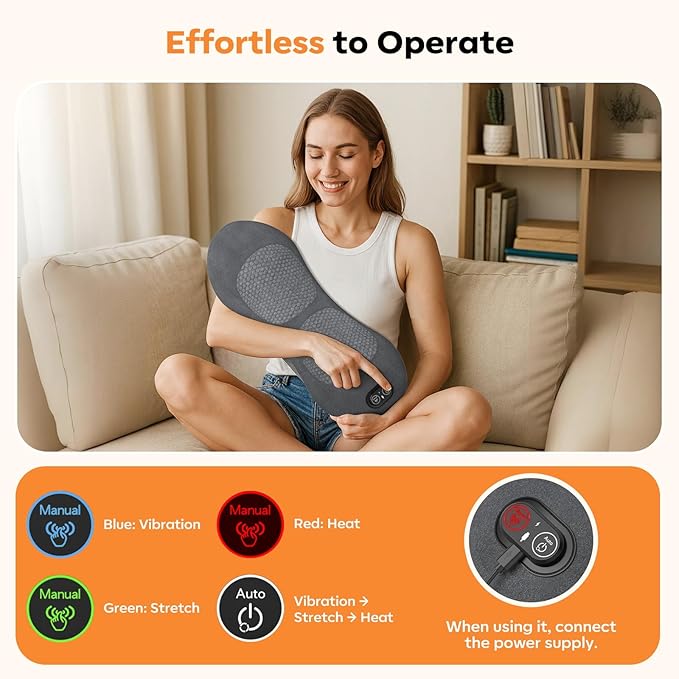 Smooth Triple Fusion Back Massager,with Heat, Vibration & Lumbar Traction - Deep Tissue Lumbar Pillow for Lower Back Pain Relief, Relaxation for Home, Office - Corded Electric（Dark Gray）
