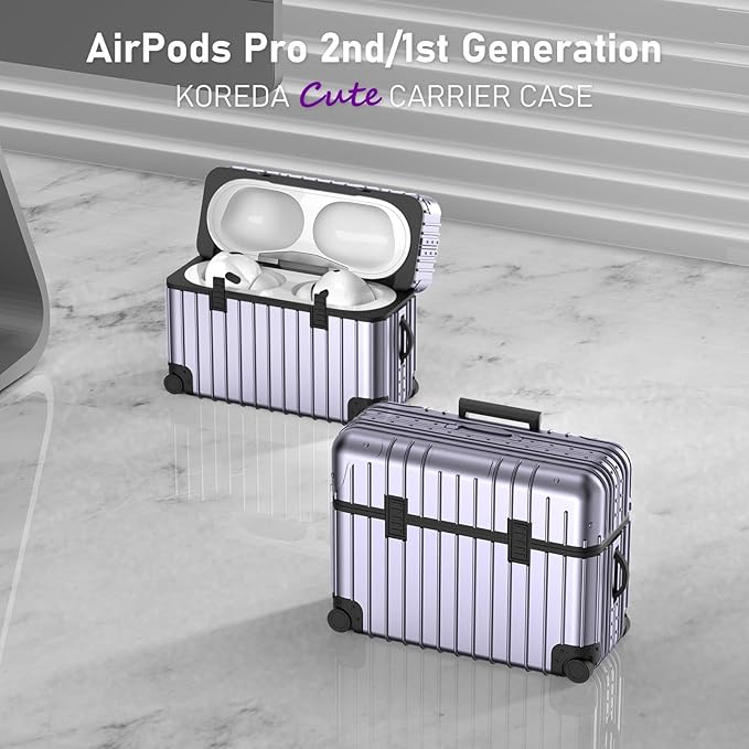 KOREDA for AirPods Pro 2nd/1st Generation Case, Cute Funny Suitcase Design Case for Airpods Pro 2, Fashion Protective Hard Cover for Women Men with Keychain