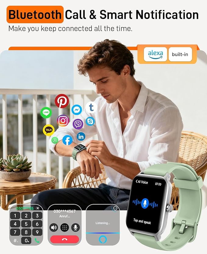 Smart Watches for Women Men, 2026 Smartwatch 1.85''Alexa Fitness Tracker Smart Watch Compatible for Android iPhone with Bluetooth Call (Answer/Make), 3ATM Waterproof Heart Rate/Sleep/SpO2 Monitor 120+