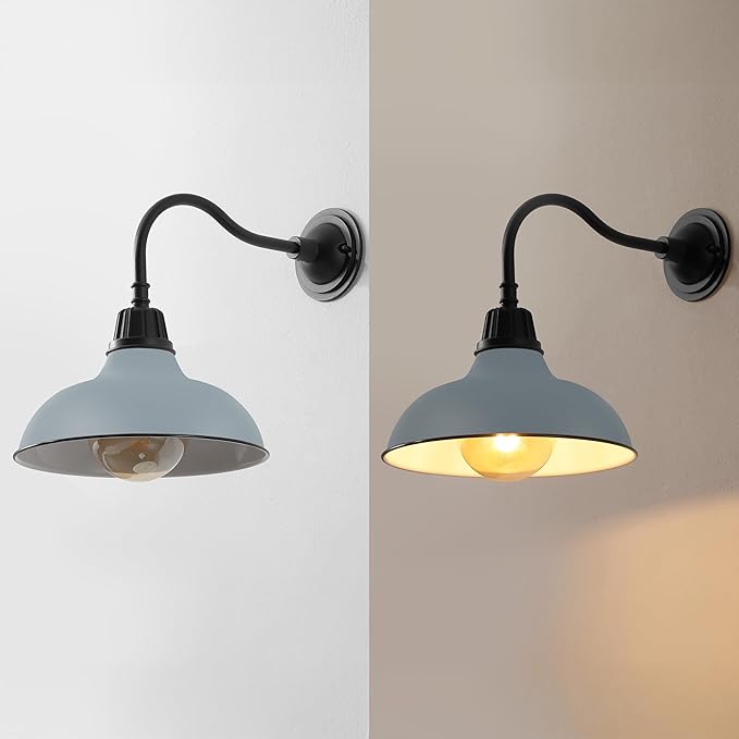 JONATHAN Y JYL7613N Aurora 12.25" 1-Light Farmhouse Industrial Indoor/Outdoor Iron LED Gooseneck Arm Outdoor Sconce for Entryway Lobby Kitchen Bathroom Bedroom Living Room Hallway, Matte Silver Blue