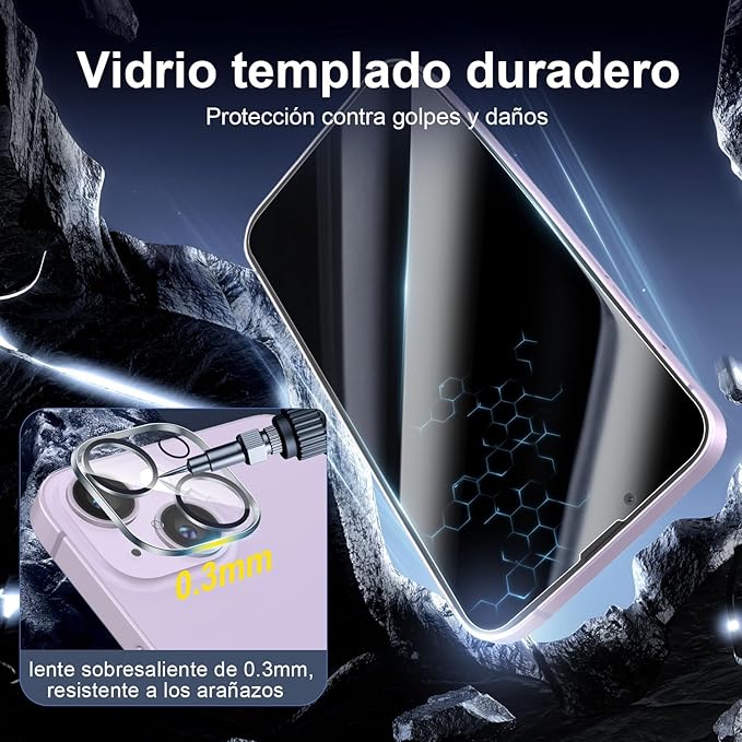 NEW'C 3x Privacy for iPhone 14 Screen Protector (6.1 inches)+ 3x Camera Lens Protector, Sensor Protection, Case Friendly Tempered Glass Film +Dust Plug - Enhanced Privacy Angle of 28 Degrees