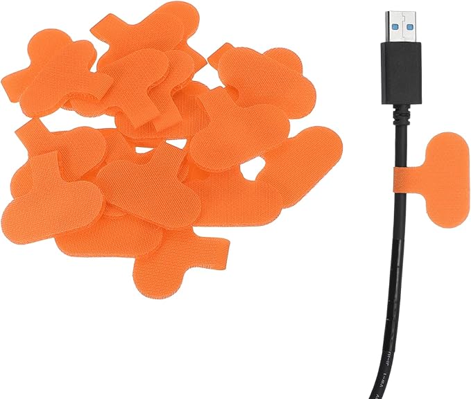 uxcell Cable Labels, 20Pcs Waterproof Cable Tag Writable Wire Labels Self-Adhesive Wire Tags Reusable Hook & Loop for Electronics Computer Cord Management Identification, Orange