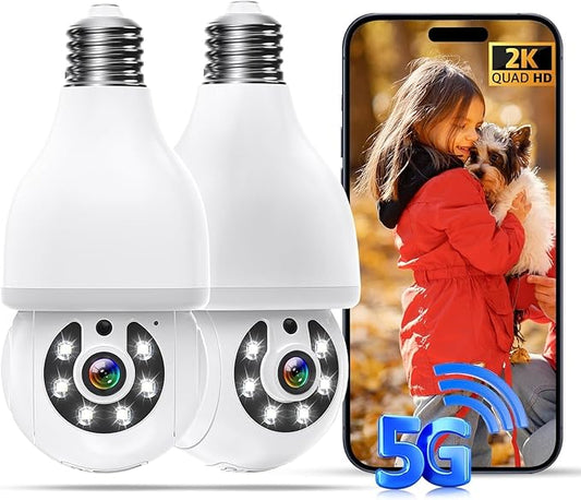 Light Bulb Camera - 5G& 2.4GHz WiFi Wireless Motion Detection and Alarm Light Bulb Camera Outdoor, Two-Way Talk, Color Night Vision, Human Detection Camera Light Bulb (white2)