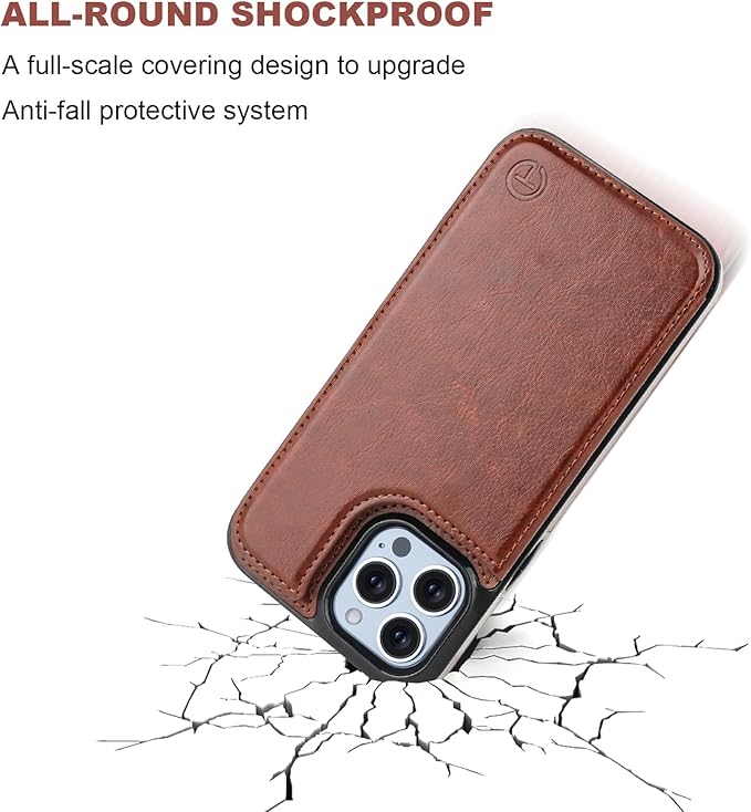 ONETOP Compatible with Magsafe for iPhone 13 Pro Max Wallet Case with Card Holder, PU Leather Kickstand RFID Blocking Case, Double Magnetic Clasp and Durable Shockproof Cover 6.7 Inch (Brown)