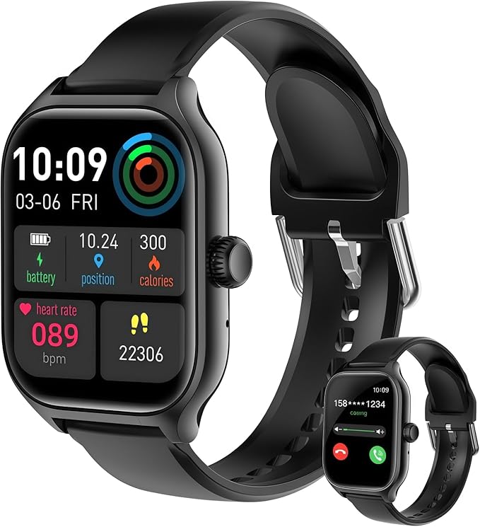 Smart Watch for Women Men Fitness (Answer/Make Calls) Compatible with iPhone/Android Phones, 2.01" HD Screen Outdoor Sport Running Watches Health Tracker Heart Rate Monitor Step Counter (Black)