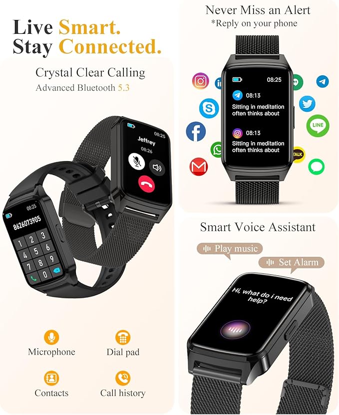Fitness Tracker Watch for Women Men, Step Counter Compatible with iPhone Android, IP68 Waterproof Activity Tracker with Sleep Monitor, 110+ Sports Pedometer (Minimalist, ObsidianBlack, 1.57)
