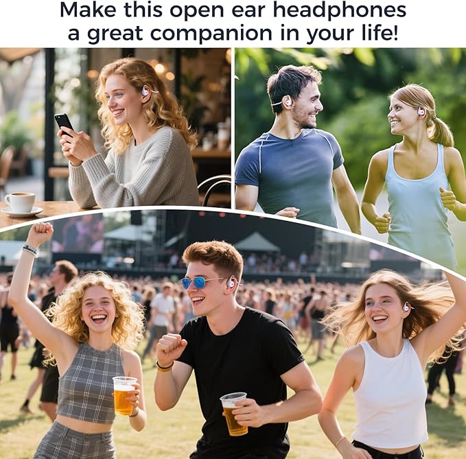 Open Ear Headphones Bluetooth 5.3, Air Conduction Sport Headphones with 12H Playtime, IPX6 Waterproof, Lightweight 20g Painless Wireless Earbuds for Running, Cycling, Workout