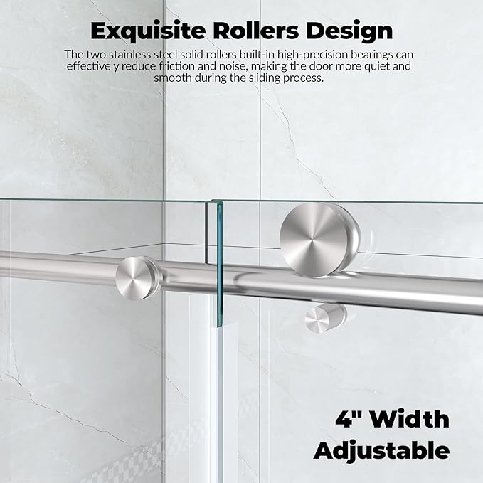 Shower Door 60" W x 59" H, Sliding Glass, 5/16"(8mm) Tempered Glass, Easy-Clean & Durable Bathroom Door with Hardware Kit