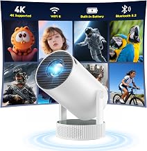 Mini Projector with WiFi and Bluetooth, Built-in Rechargeable Battery Support 4K Auto Keystone 220° Rotation, Outdoor Movie Smart Projector for Bedroom/Home Cinema Compatible w Phone/TV Stick/HDMI/USB - Image 1