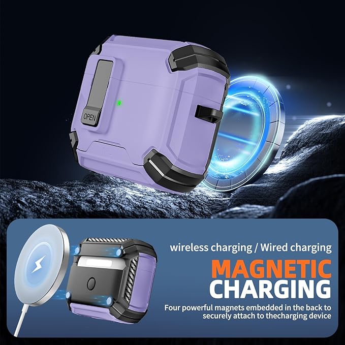 Inesore for AirPods Pro 3 Case (2025) with Phone Stand & Cleaning Kit,Compatible with Magsafe,Magnetic Automatic Lock Cover for AirPods Pro 3rd Generation, Purple