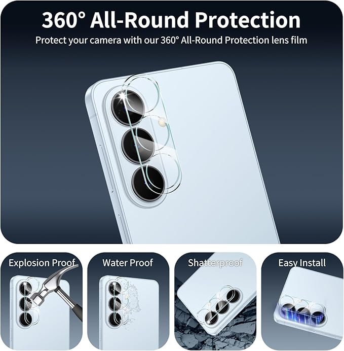 3+3+1-Pack, Screen Protector and Camera Lens Protector for Samsung Galaxy S26 with Installation Alignment Aid, Tempered Glass Film, Impact-Protection, HD, Anti-Scratch, 9H Hardness