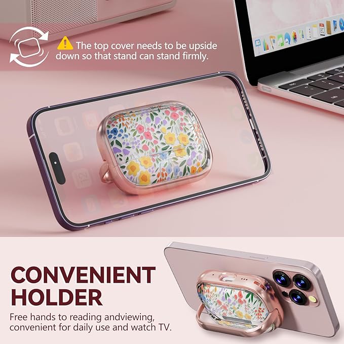 Inesore for AirPods Pro 2nd Generation Case Cover with Lock, Flowers Cute Clear Air Pods Pro 2 Case Hard iPod Pro Cases for Women Girls with Cleaner Kit (2023 USB-C /2022/2019) - Seven Color Flower