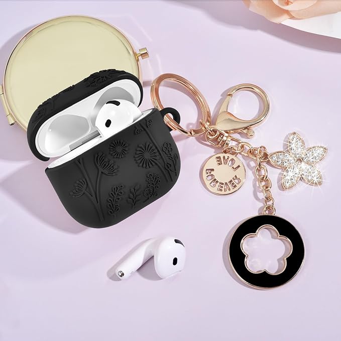 Floral Case for Apple Airpods iPods 4 Case Cover Women-VISOOM 2025 3D Silicone Airpod iPod 4th Generation Protective Cases Cute with Keychain for AirPod Earbuds 4th Gen Wireless Charging Cases