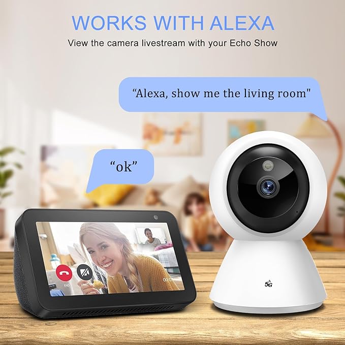 BJR 2K HD Security Camera Indoor, 5G & 2.4G WiFi Camera, Pan/Tilt Pet Camera with Motion Detection, Night Vision, 2-Way Talk, Home Cam Compatible with Alexa