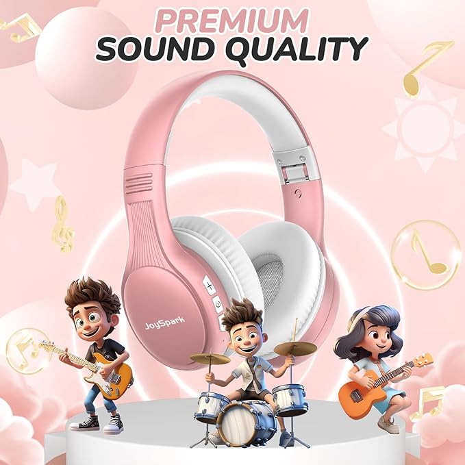 Kids Bluetooth Headphones, 60 Hours Playtime, Bluetooth 5.4 Kids Headphones Wireless, Type-C Fast Charging, 85/94dB Volume Limited, Foldable Toddler Wireless Headsets with Mic-Rose Gold