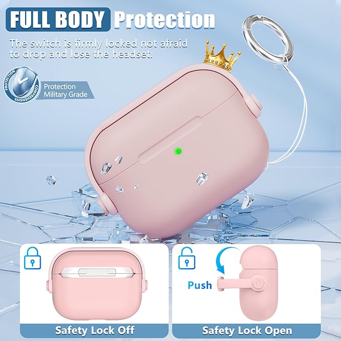 for Airpods Pro 3 Case,Safety Lock Cases for Apple Airpod Pro 3 (2025) with Cleaner Kit, Drop Protection Air pods Pro3 Case Cover for Men for Women with Keychain,Cherry Blossom Pink