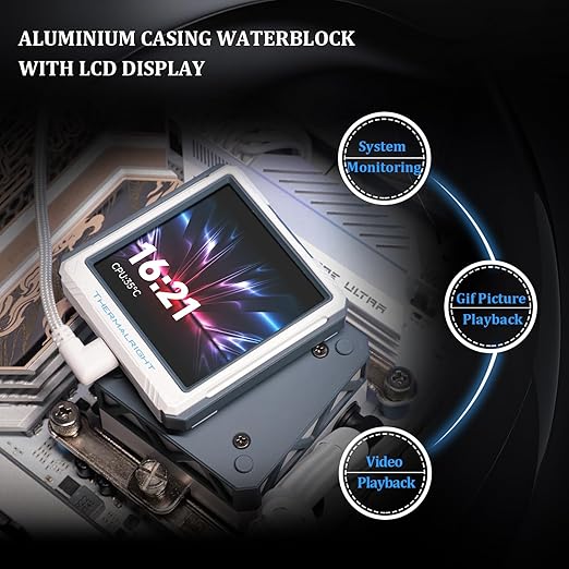 Thermalright FW360 Ultra ARGB White CPU Water Cooler with 3 PWM Fans with 2000RPM,IPS LCD Screen with 480x480 Resolution,Liquid CPU Cooler for AM5;Intel LGA1700/1851,2.88-inch LCD Display