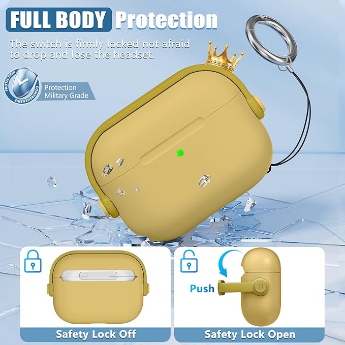 for Airpods Pro 3 Case,Safety Lock Cases for Apple Airpod Pro 3 (2025) with Cleaner Kit, Drop Protection Air pods Pro3 Case Cover for Men for Women with Keychain,Straw Yellow