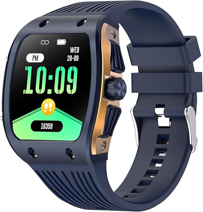BRIBEJAT Smart Watches for Men, 1.76" HD Square Touchscreen with Heart Rate/SpO2/Sleep Monitor, Make/Answer Calls, 123 Sports Modes, IP68 Waterproof Fitness Watch for iPhone Android Compatible (Blue)