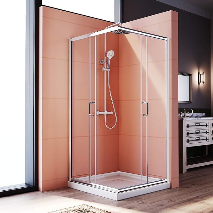 ELEGANT Corner Shower Enclosure For Bathroom 36 in.D x 36 in. W x 72 in. H, Double Sliding Shower Door with 1/4 in. Clear Glass, Chrome Finish (Shower Base Not Included)