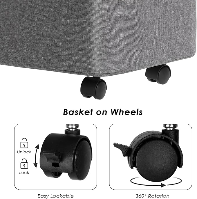 WELTRXE Gray Laundry Hamper with Lid and Wheels, 110L Large Rolling Laundry Basket with Extended Handles Foldable Dirty Clothes Hamper Wheeled Narrow Corner Clothes Bins for Bedroom Dorm Laundry Room