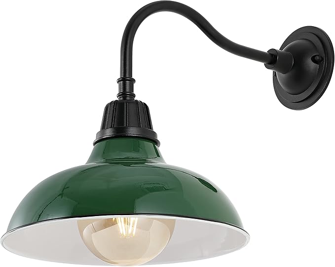 JONATHAN Y JYL7613F Aurora 12.25" 1-Light Farmhouse Industrial Indoor/Outdoor Iron LED Gooseneck Arm Outdoor Sconce Metal Bowl Shade Vintage Cottage Rustic Porch Patio Yard Barn, Green