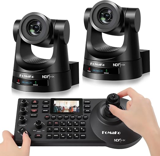 FoMaKo NDI PTZ Camera Bundle, 30X Optical Zoom, NDI 6 & NDI HX3 Certified, AI Auto-Tracking Gen 3, PoE, for Church Worship,BN302