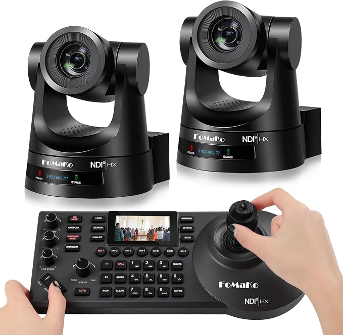 FoMaKo NDI PTZ Camera Bundle, 30X Optical Zoom, NDI 6 & NDI HX3 Certified, AI Auto-Tracking Gen 3, PoE, for Church Worship,BN302