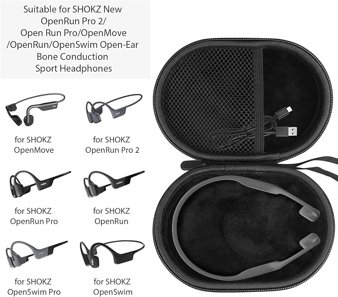 Hard Case for SHOKZ New OpenRun Pro 2/Pro 2 Mini/Open Run/OpenMove/OpenRun/OpenSwim Open-Ear Bone Conduction Sport Headphones Travel Bag, Black