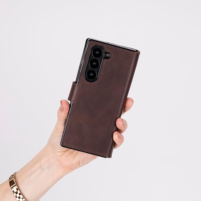 Venito Trieste for Samsung Galaxy Z Fold 7 Case, Handmade Premium Leather Wallet Case [RFID Blocking] with Card Holder Stand Folio Protective Phone Cover, Coffee Brown