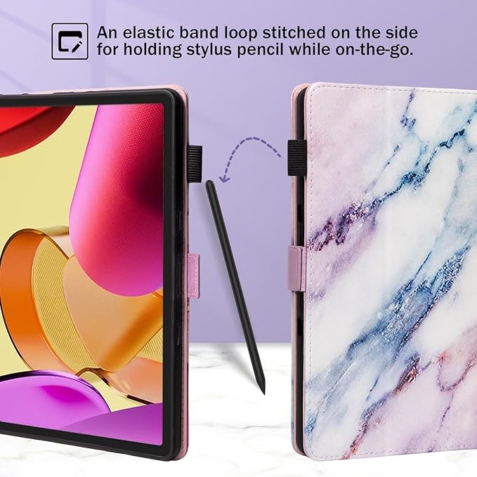 Dteck for Amazon Fire Max 11 Tablet Case 11" (13th Generation) 2023, PU Leather Shell TPU Back Cover Fold Stand Case with Auto Sleep Wake, Adjustable Viewing Angles, Cute Folio Slim Case, White Marble
