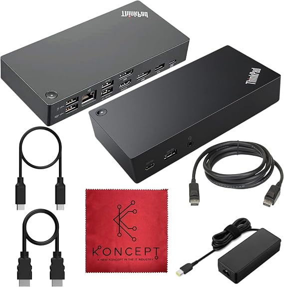 40AS0090US Lenovo Thinkpad Docking Station USB-C Gen 2-1 Year Warranty - Thinkpad Thunderbolt 3 Dock, HDMI, DisplayPort & USB C Cable - Universal Docking Station (Renewed)