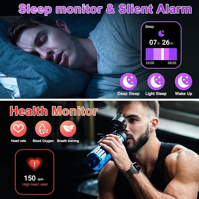 Smart Watch for Men Fitness Tracker: Military Digital Mens Watches Bluetooth Make Answer Call Running Waterproof Smartwatch Android Phones iPhone Samsung Compatible Heart Rate Monitor Step Pedometer