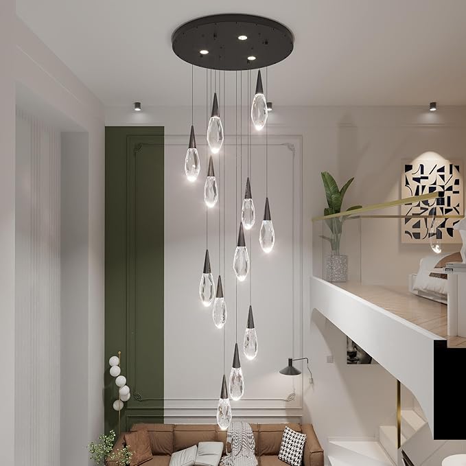Modern Crystal Chandelier 16-Light Large Chandeliers for High Ceilings Black Raindrop Chandelier Crystal Chandeliers for Staircase Villa Living Room Entryway