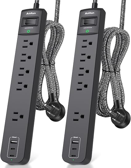 2 Pack Power Strip Surge Protector - 5 Widely Spaced Outlets 3 USB, 6Ft