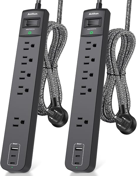 2 Pack Power Strip Surge Protector - 5 Widely Spaced Outlets 3 USB, 6Ft