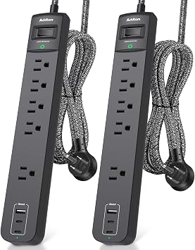 2 Pack Power Strip Surge Protector - 5 Widely Spaced Outlets 3 USB, 6Ft