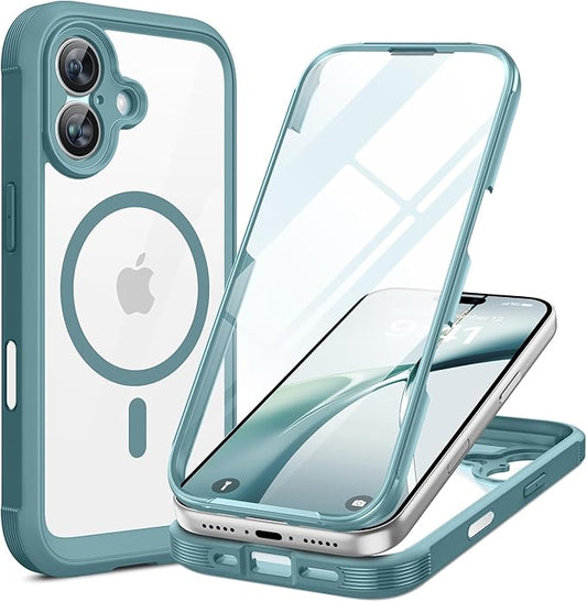 Miracase for iPhone 17 Case 6.3'', Full-Body Military Grade Drop Protection Outdoor Phone case with Built-in Glass Screen &Camera Control,Easy Installation,No Gap,Compatible with MagSafe, Green