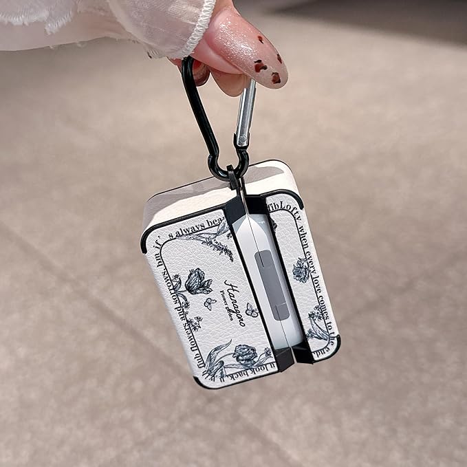 for AirPod Pro 3 Case 2025 for Women Girls Cute Flower Design with Keychain PU Leather Squre Shockproof Protective Cover Compatible with AirPods Pro 3rd Gen Case (Retro Rose White)