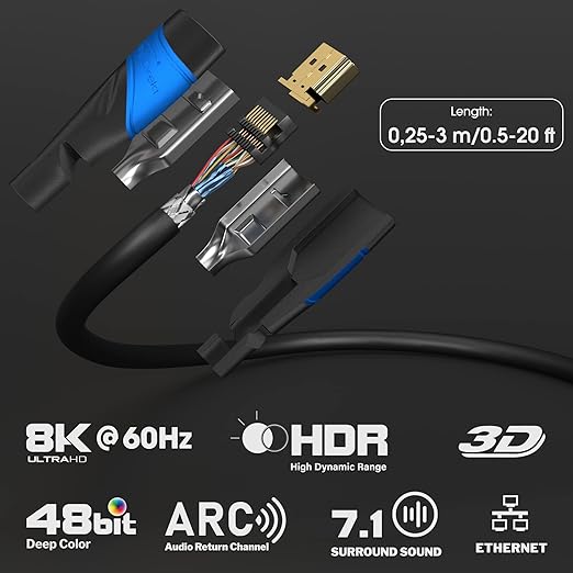 HDMI Cable 8K / 4K – 9.8ft – with A.I.S Shielding – Designed in Germany (Supports All HDMI Devices Like PS5, Xbox, Switch – 8K@60Hz, 4K@120Hz, High Speed HDMI Cord with Ethernet, Black) by CableDirect