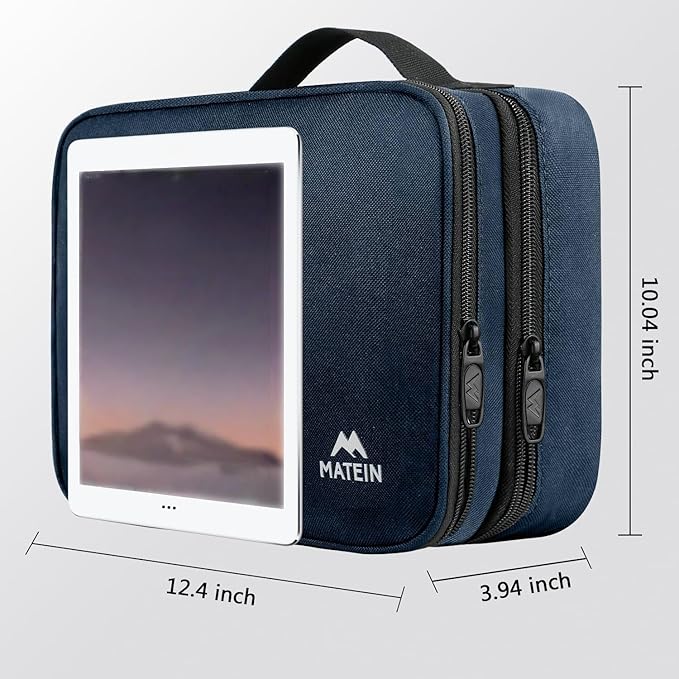 MATEIN Cord Organizer Travel for Men, Large Travel Accessories Changer Case for Cables, Cell Phone and Tablet (Up to 12.9inch), Portable Double Layers Cable Organizer Box, Navy Blue, Tech Gifts